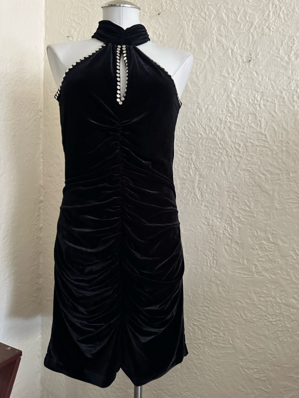 Vintage Moda International Victoria’s Secret Black Velvet Metallic Studs Dress L